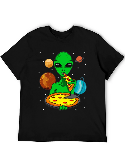 Alien Pizza Lover Graphic T-Shirt - Space Fun