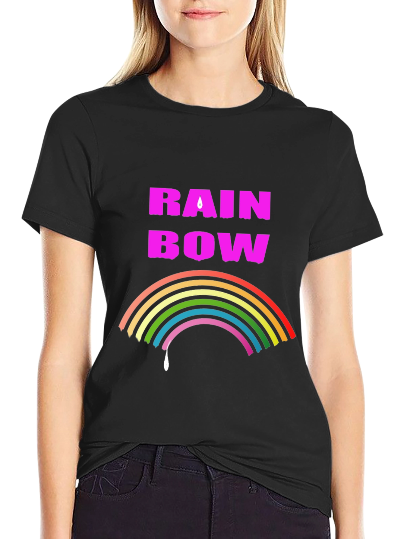 Rainbow Drip Graphic Tee - Stylish Black T-Shirt