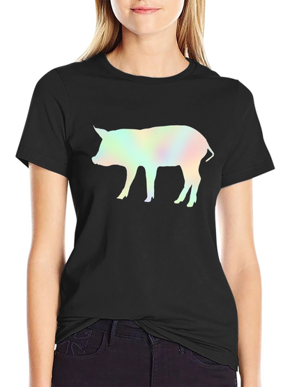 Holographic Pig Graphic Black T-Shirt
