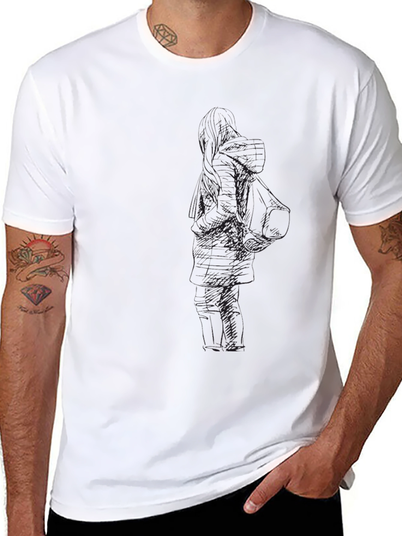 Mens Black Graphic Tee - Unique Design