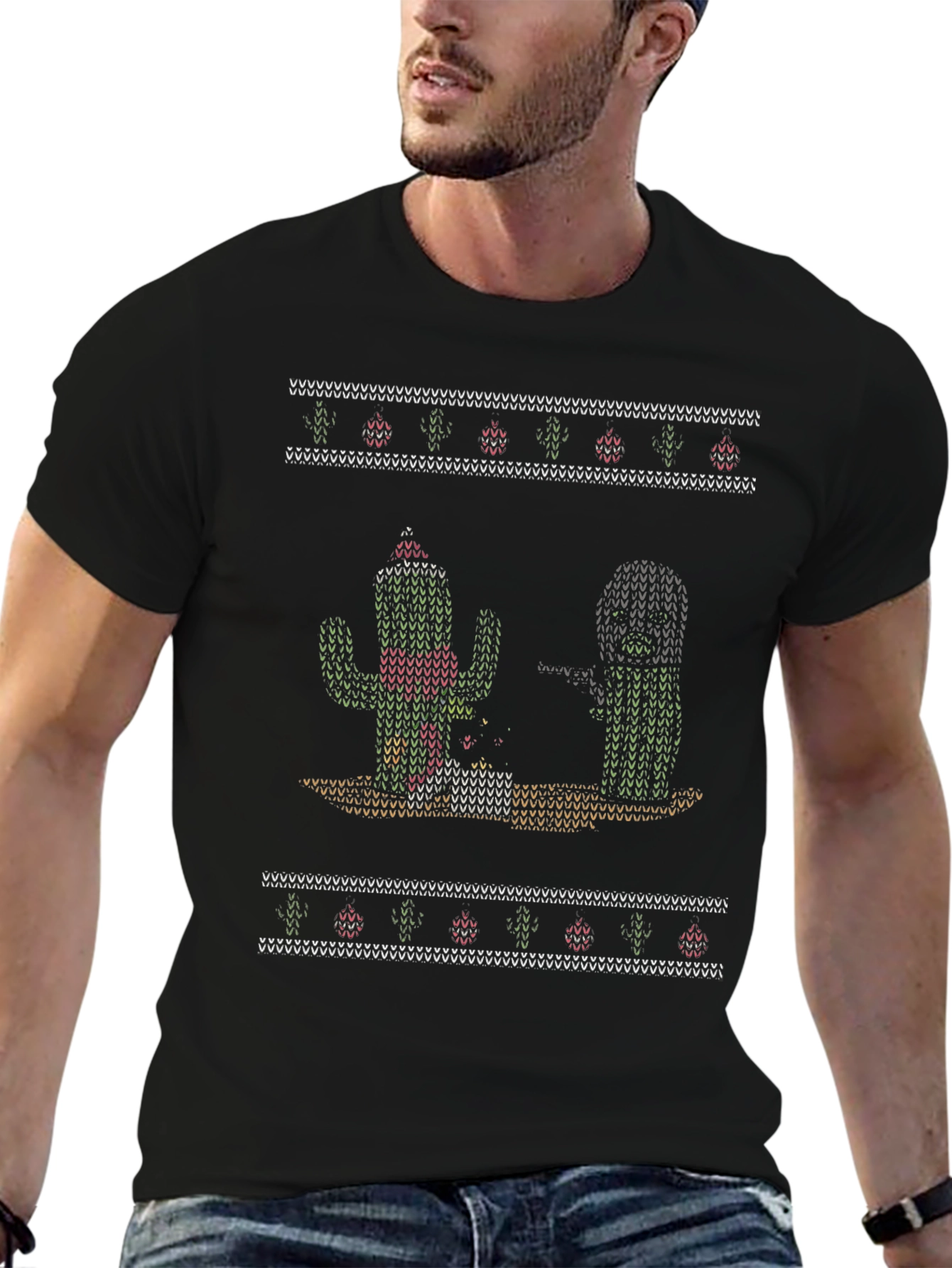 Cactus Christmas Pattern T-Shirt