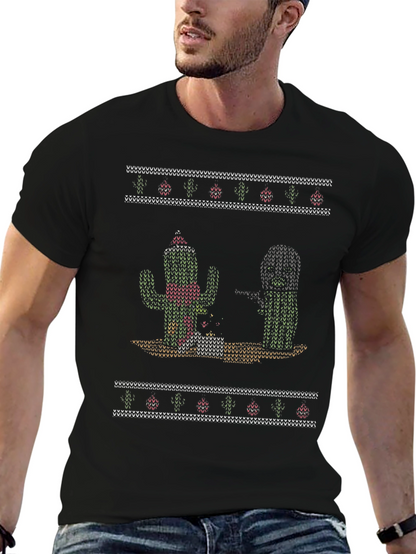 Cactus Christmas Pattern T-Shirt