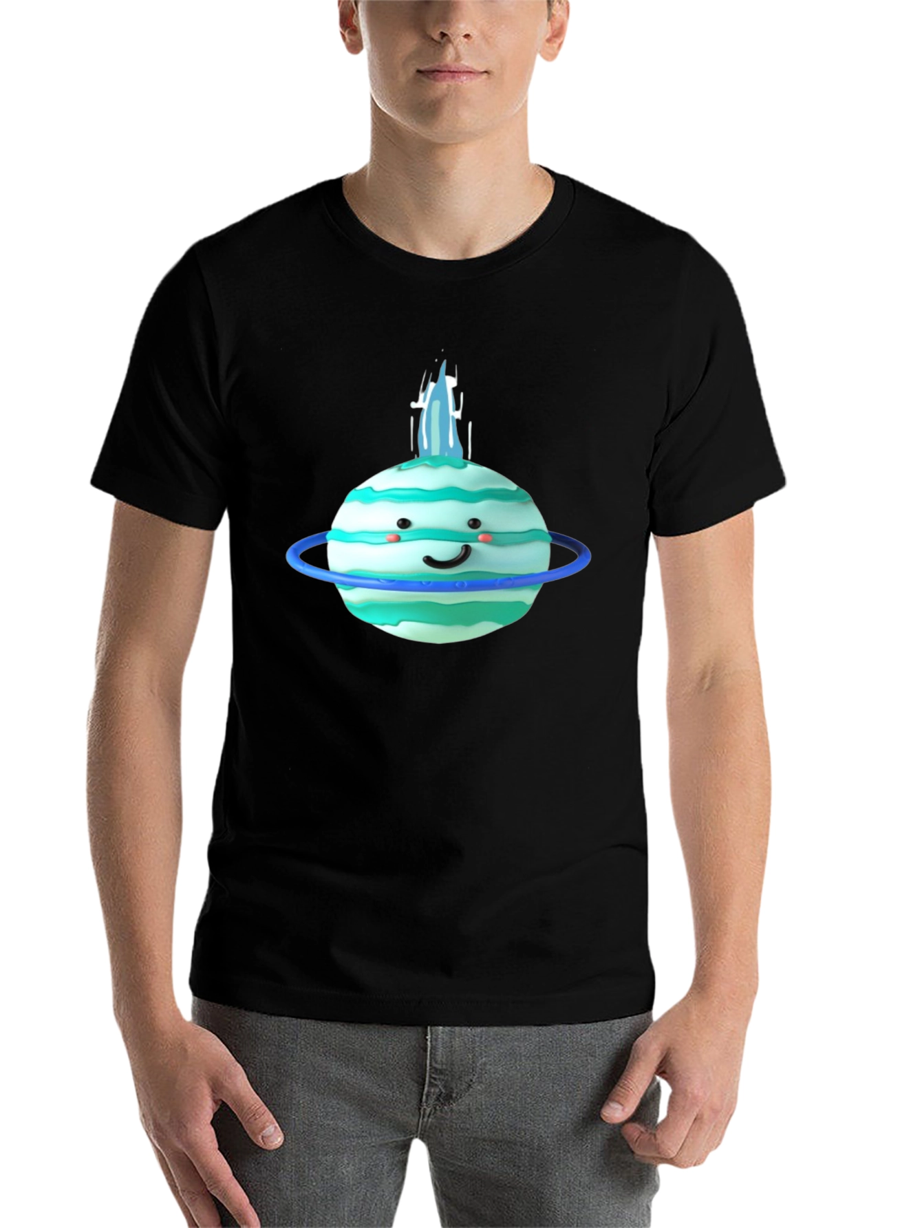 Cute Planet Graphic Tee - Black Cotton T-Shirt