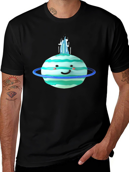 Cute Planet Graphic Tee - Black Cotton T-Shirt