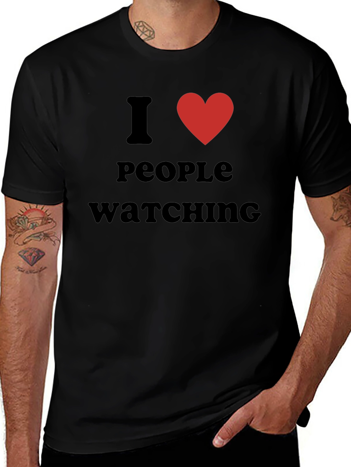 I Heart People Watching Black Graphic T-Shirt