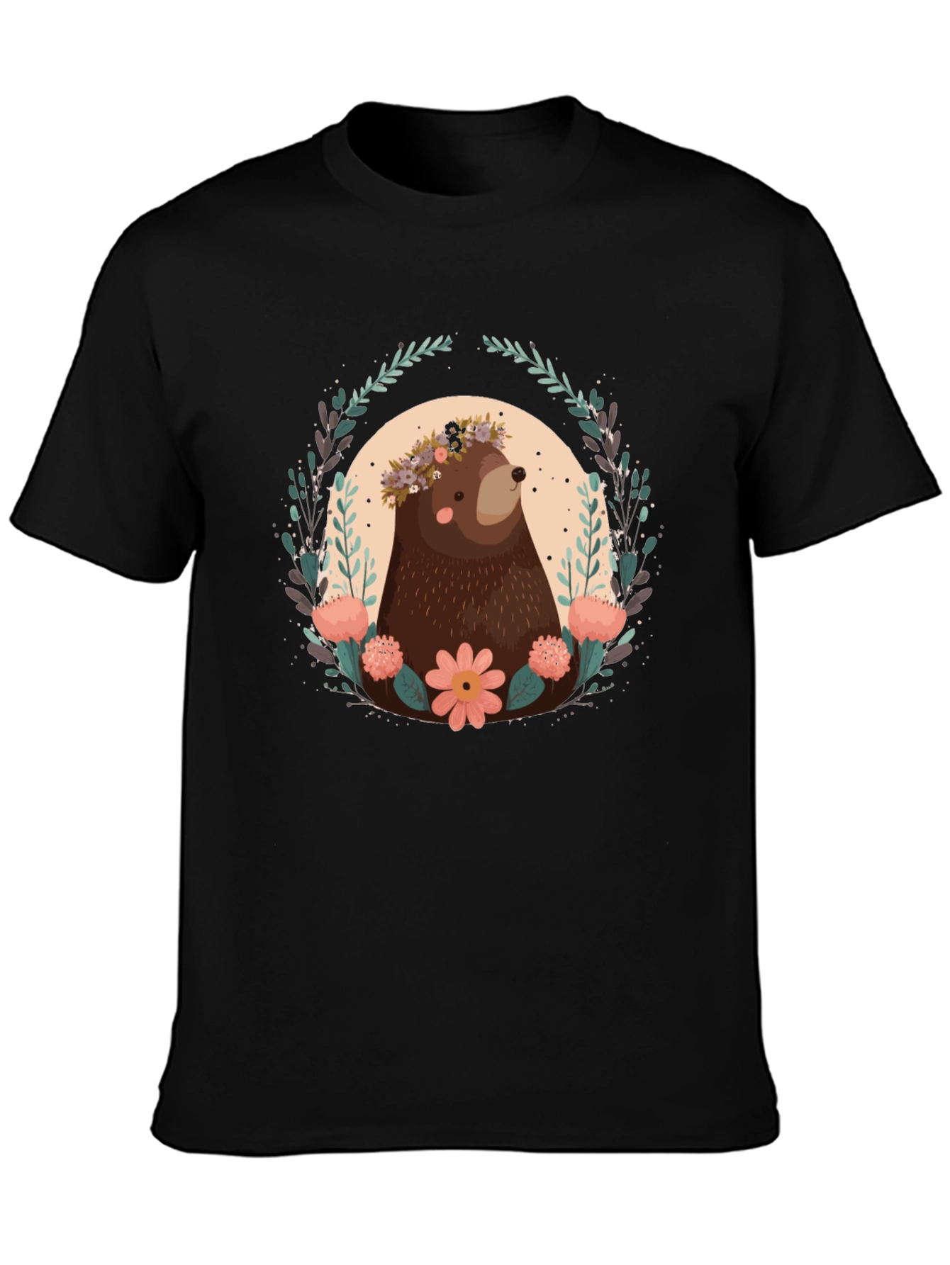 Bear & Floral Wreath Graphic T-Shirt