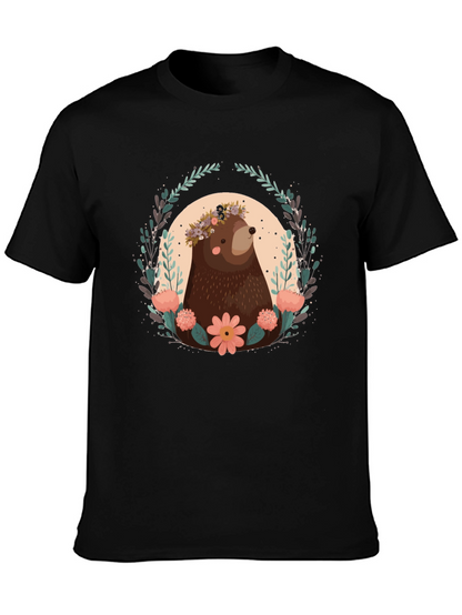Bear & Floral Wreath Graphic T-Shirt