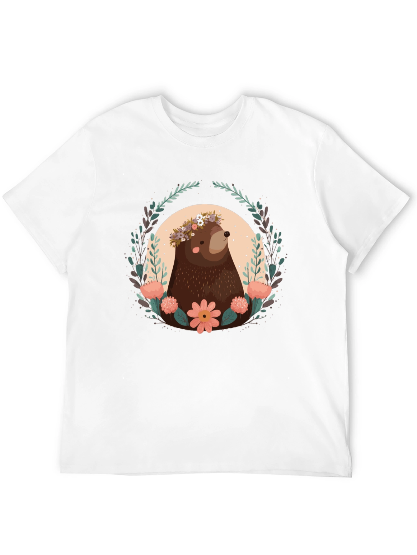 Bear & Floral Wreath Graphic T-Shirt