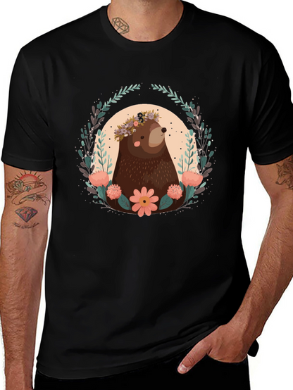 Bear & Floral Wreath Graphic T-Shirt