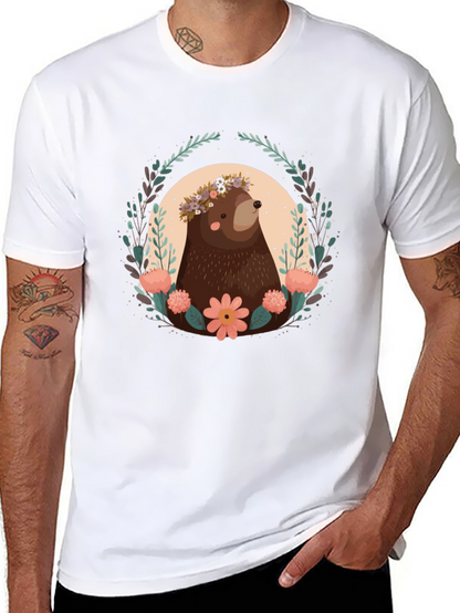 Bear & Floral Wreath Graphic T-Shirt