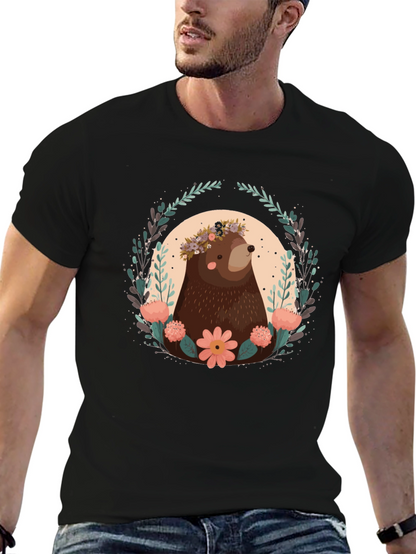 Bear & Floral Wreath Graphic T-Shirt