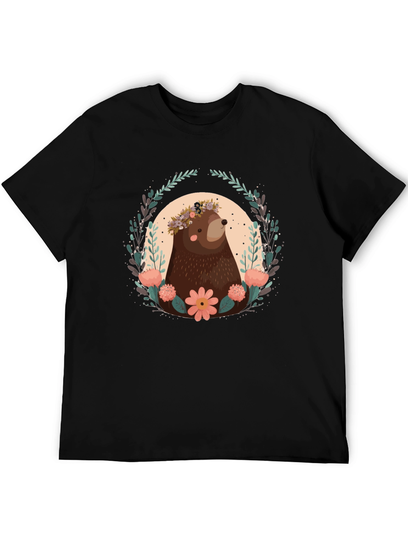 Bear & Floral Wreath Graphic T-Shirt
