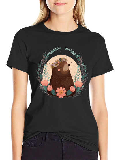 Bear & Floral Wreath Graphic T-Shirt