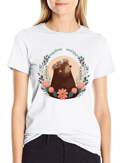 Bear & Floral Wreath Graphic T-Shirt