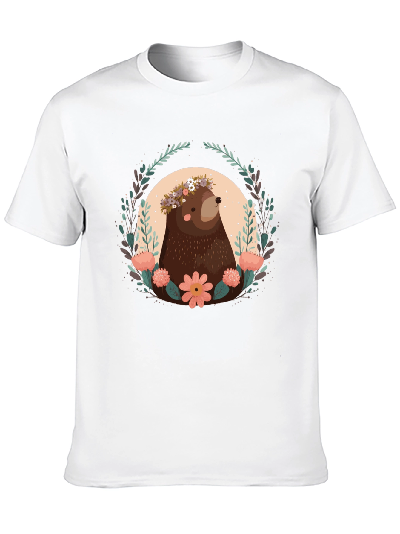 Bear & Floral Wreath Graphic T-Shirt