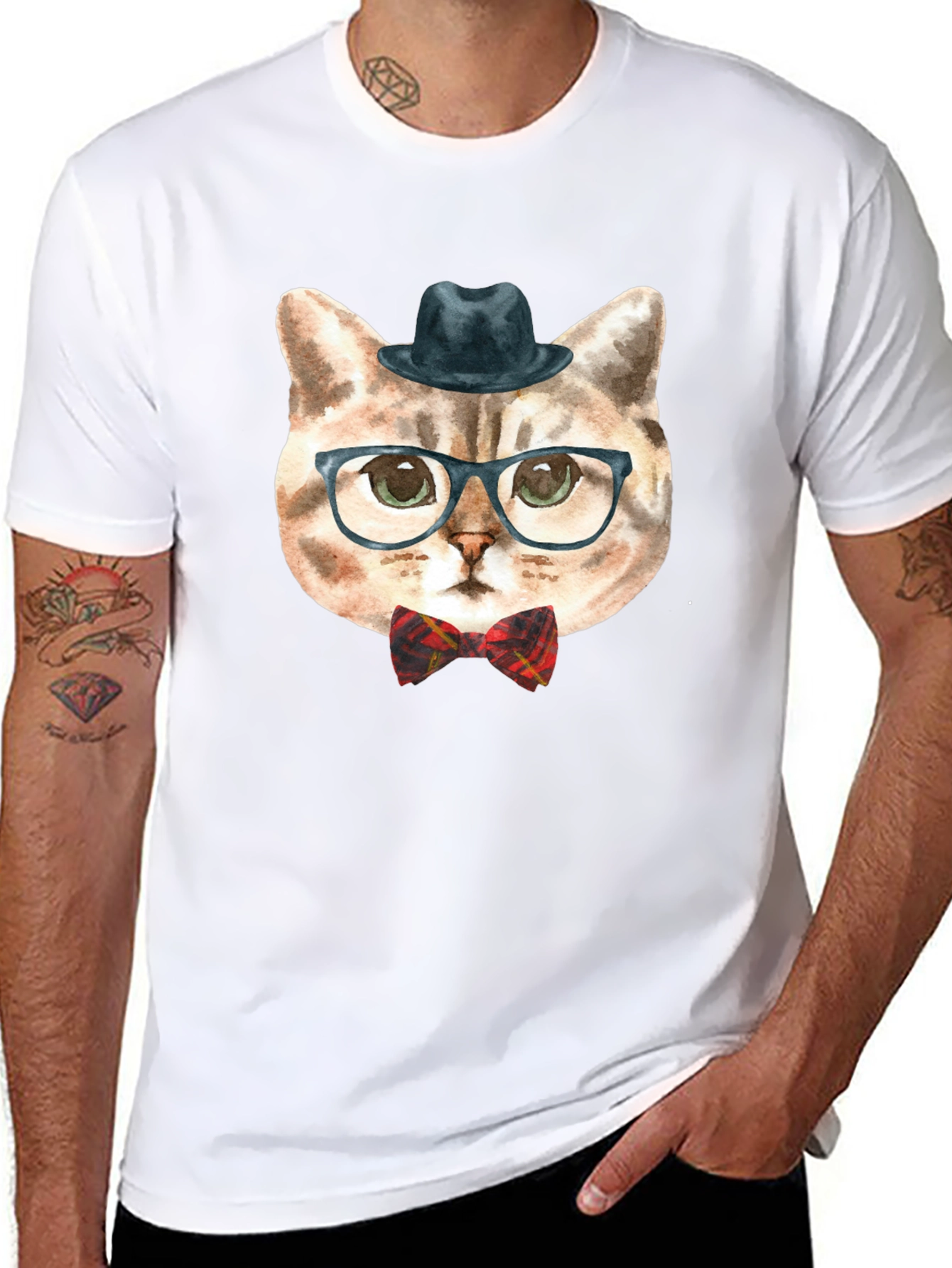 Hipster Cat Graphic Tee - Funny Novelty T-Shirt