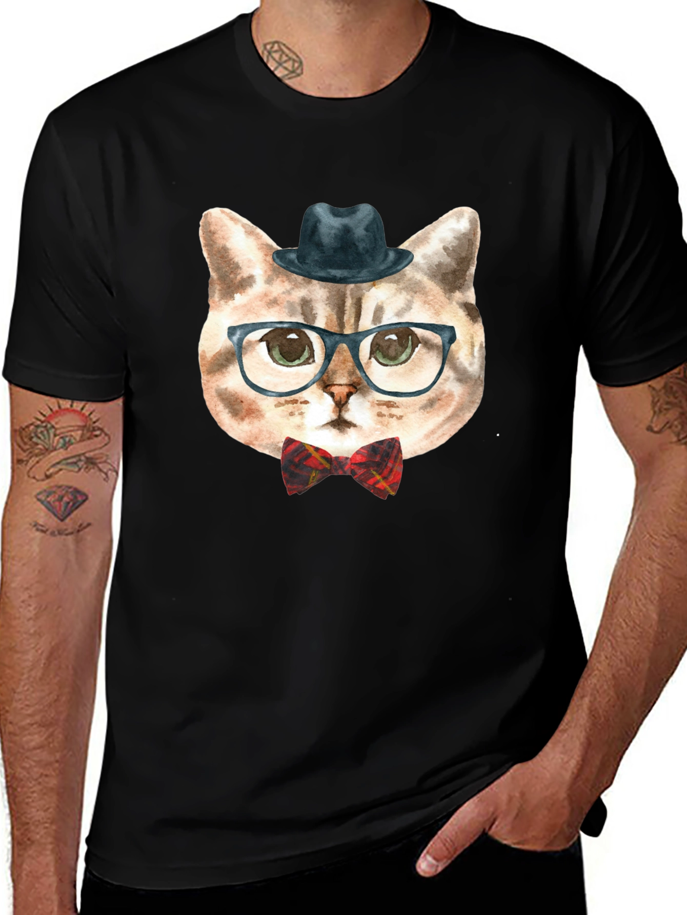 Hipster Cat Graphic Tee - Funny Novelty T-Shirt