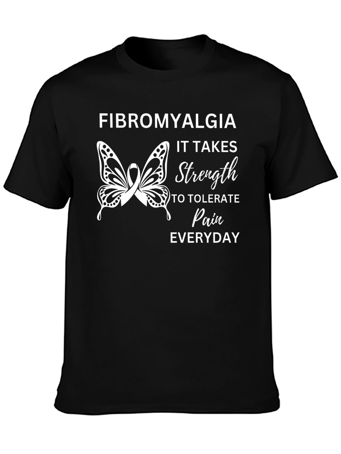 Fibromyalgia Awareness Ribbon Butterfly Black T-Shirt