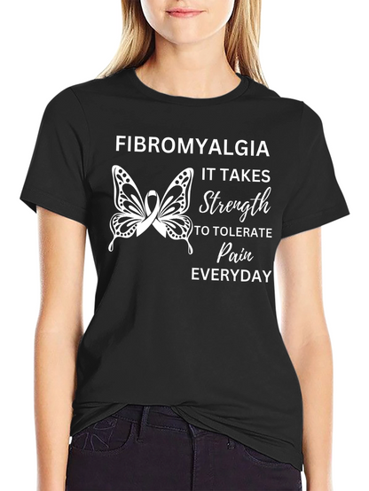 Fibromyalgia Awareness Ribbon Butterfly Black T-Shirt