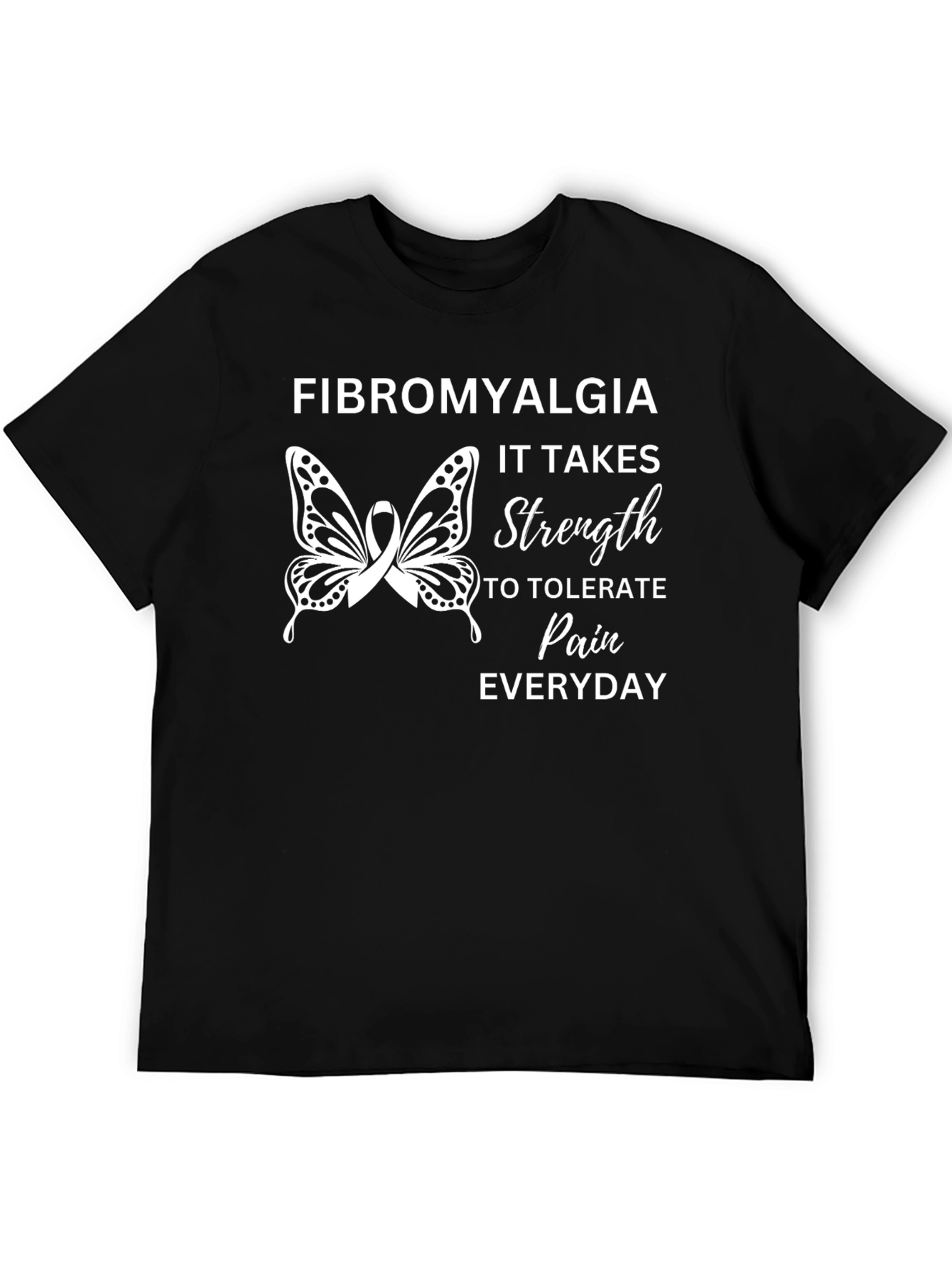Fibromyalgia Awareness Ribbon Butterfly Black T-Shirt