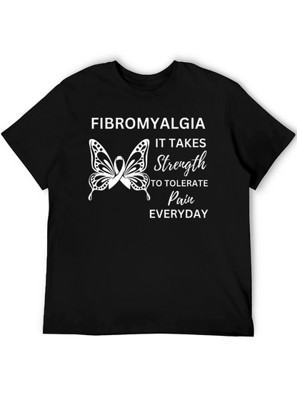Fibromyalgia Awareness Ribbon Butterfly Black T-Shirt