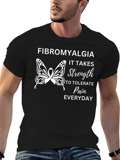 Fibromyalgia Awareness Ribbon Butterfly Black T-Shirt