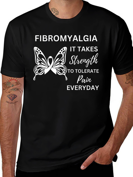 Fibromyalgia Awareness Ribbon Butterfly Black T-Shirt