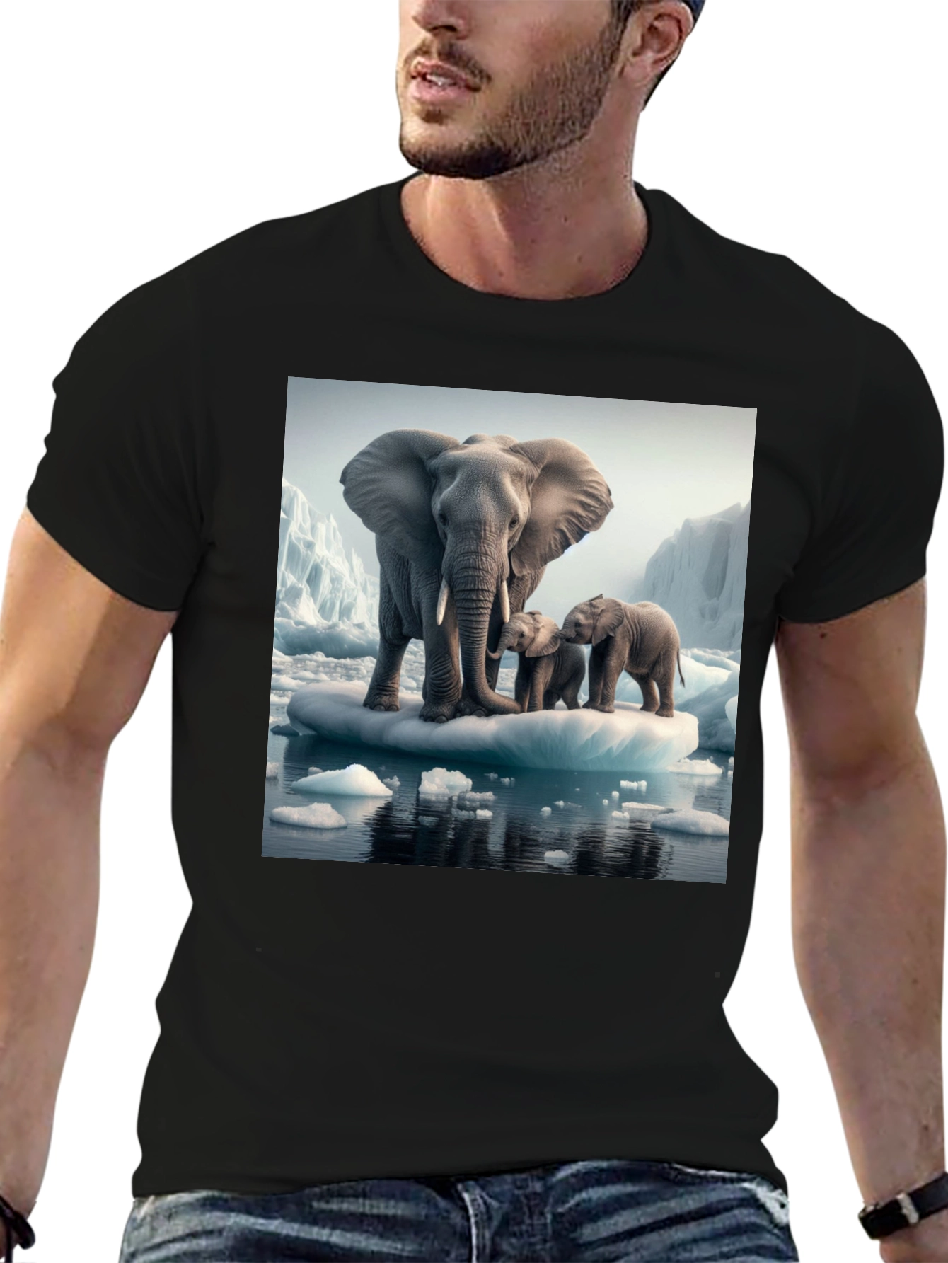 Elephant Family on Iceberg Graphic T-Shirt
