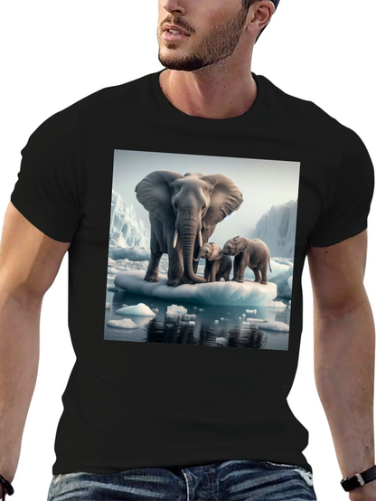 Elephant Family on Iceberg Graphic T-Shirt
