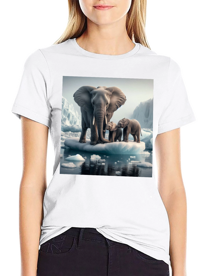 Elephant Family on Iceberg Graphic T-Shirt