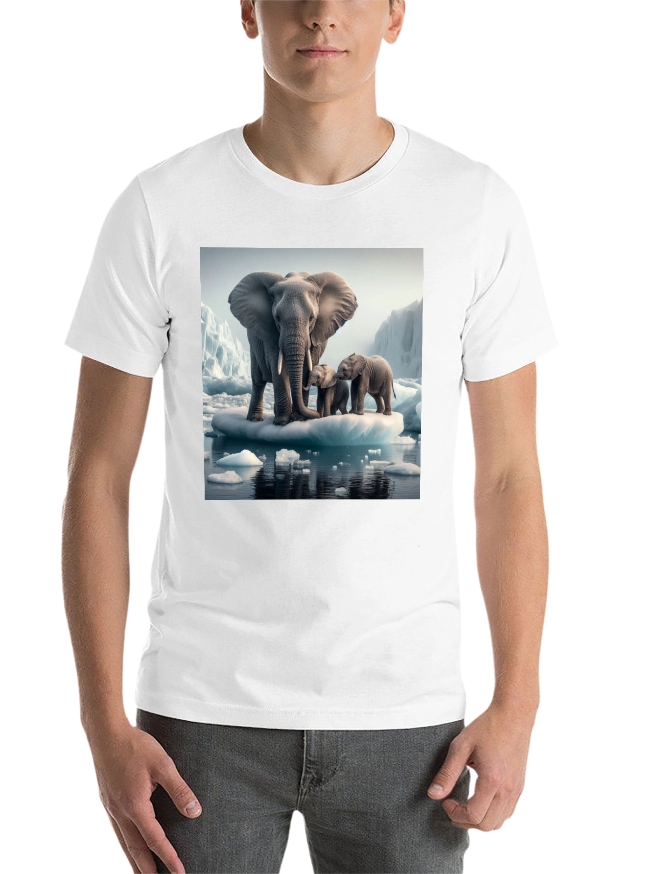 Elephant Family on Iceberg Graphic T-Shirt