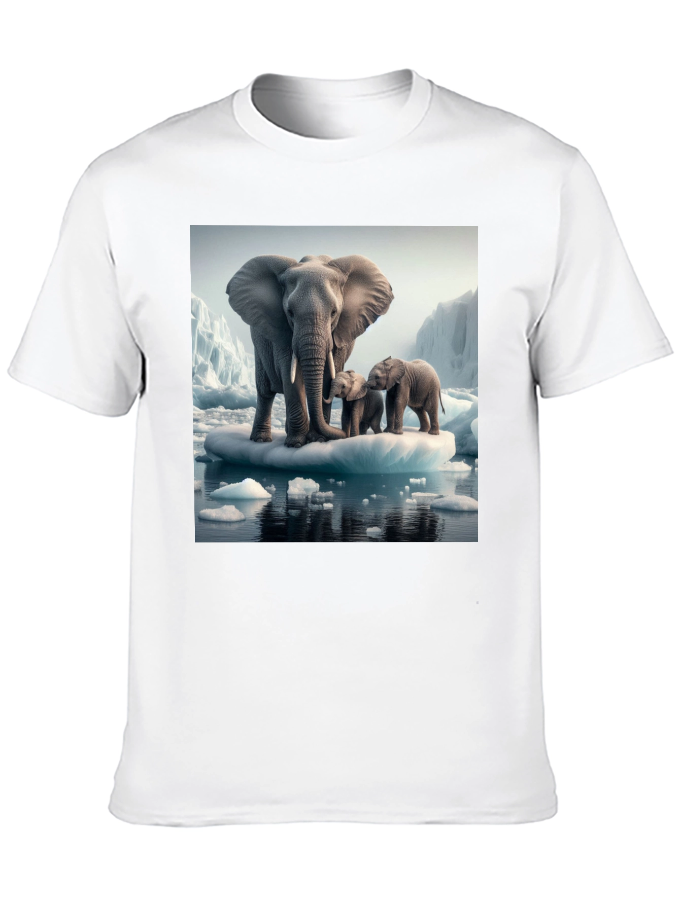 Elephant Family on Iceberg Graphic T-Shirt