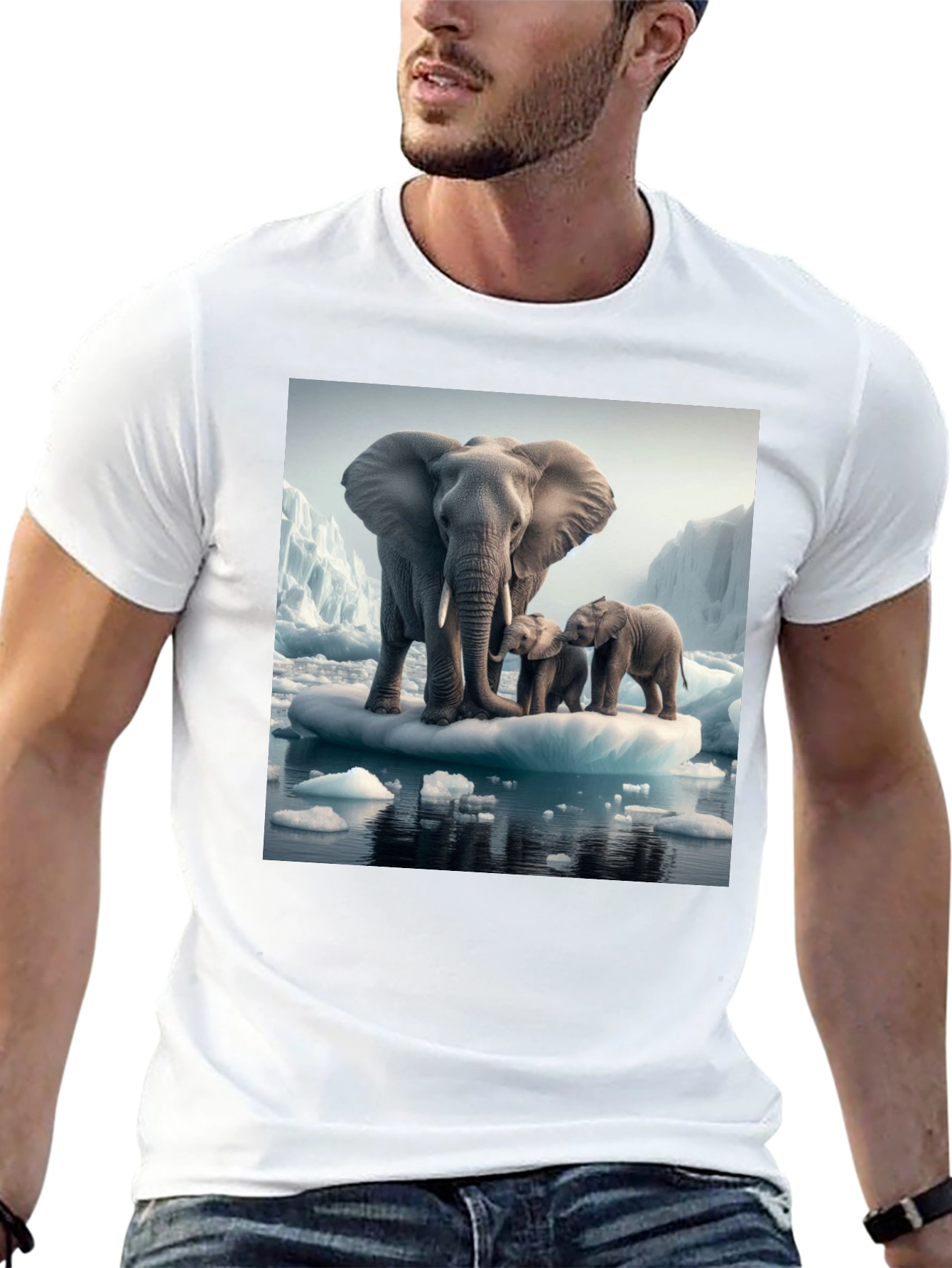 Elephant Family on Iceberg Graphic T-Shirt