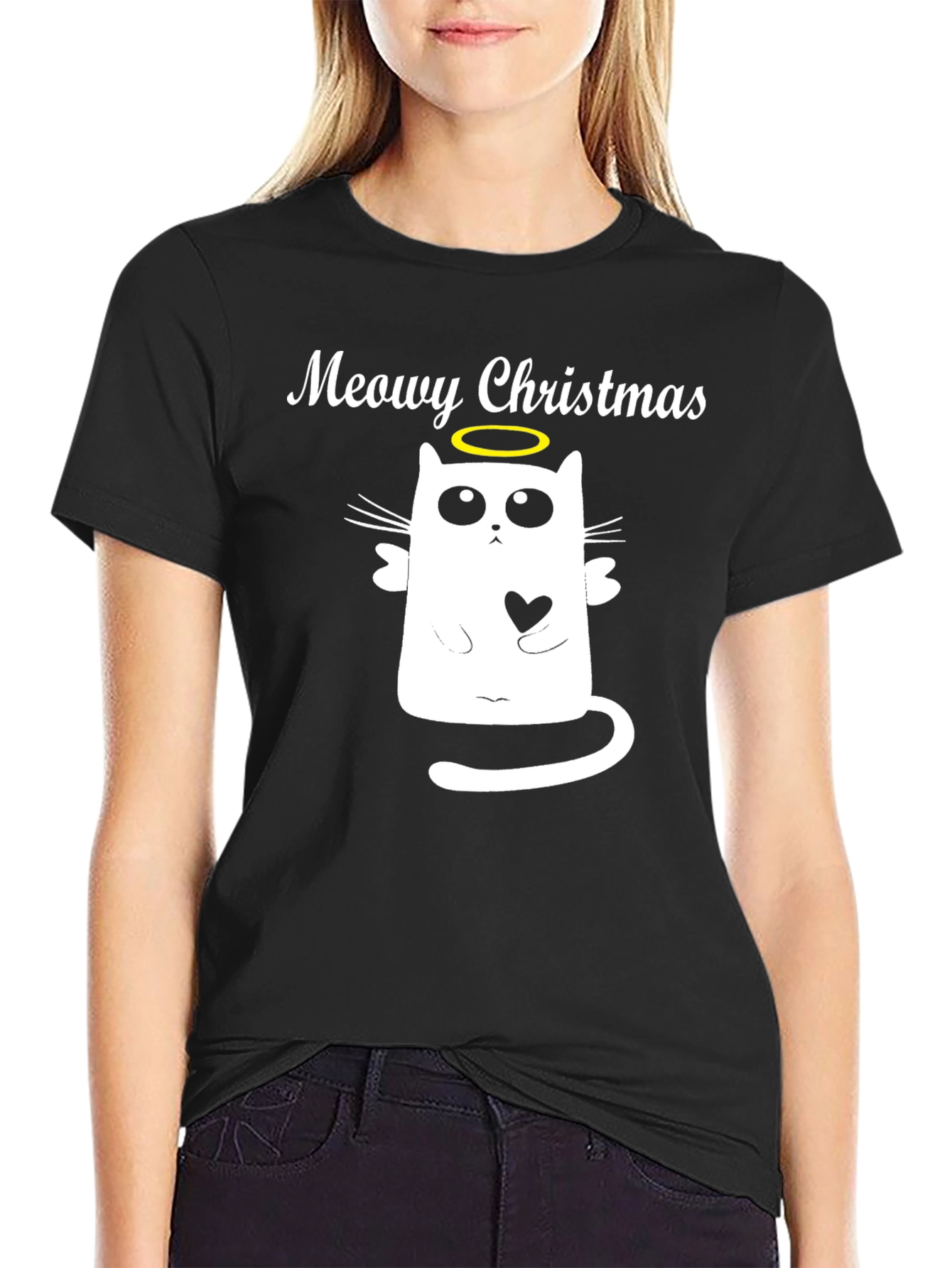 Meowy Christmas Cat Angel T-Shirt - Holiday Apparel