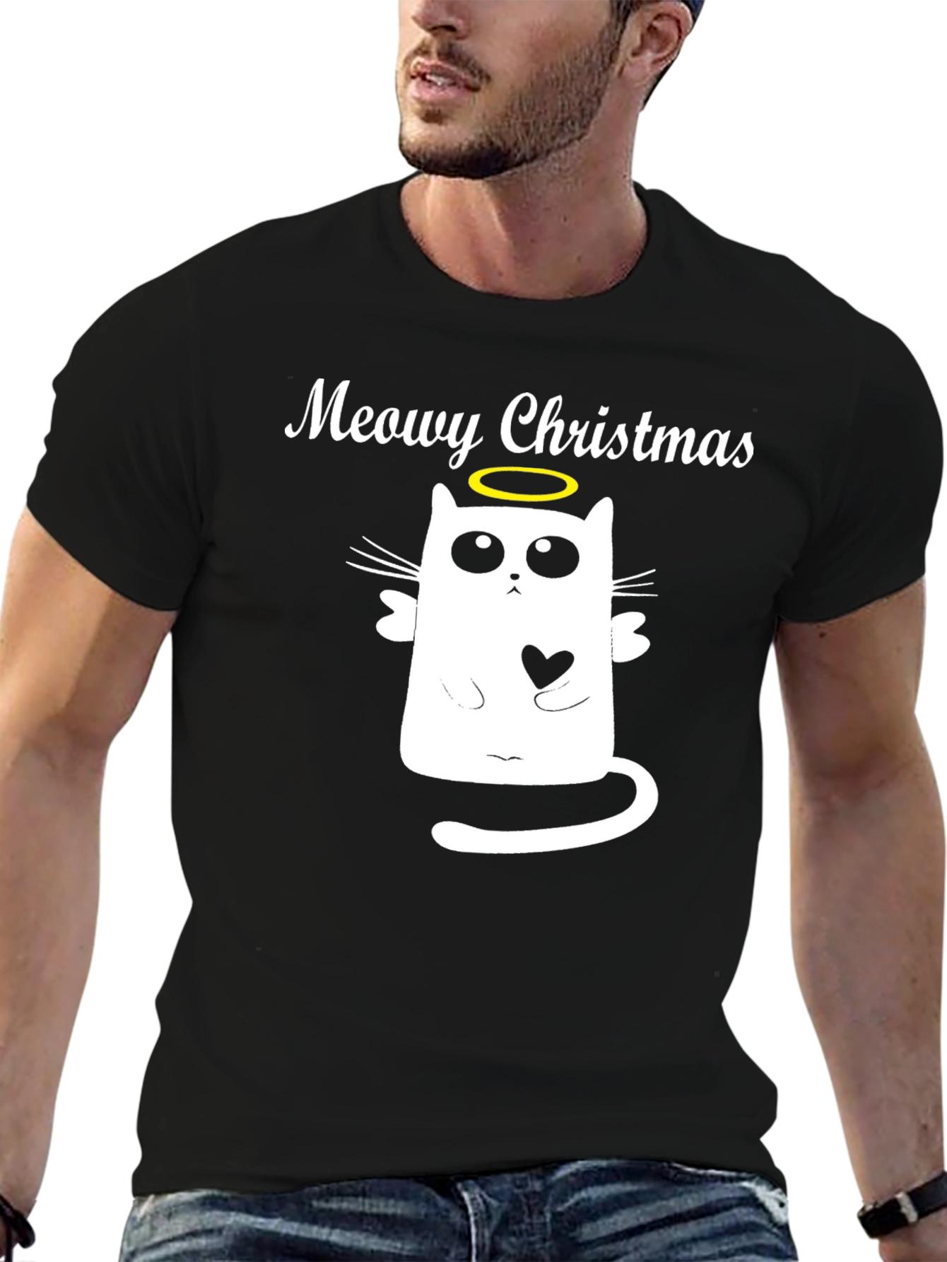 Meowy Christmas Cat Angel T-Shirt - Holiday Apparel