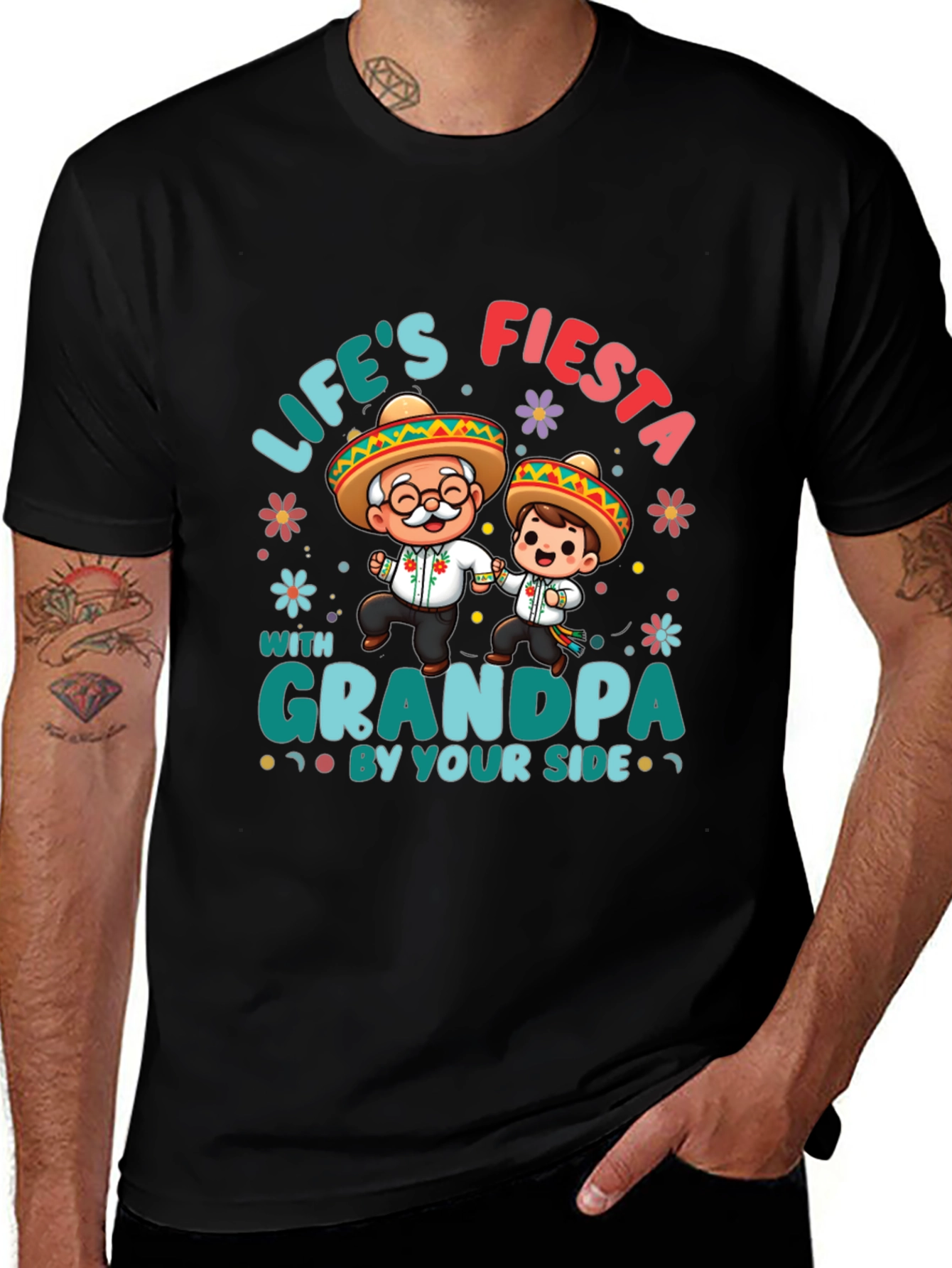 Lifes Fiesta with Grandpa Black T-Shirt