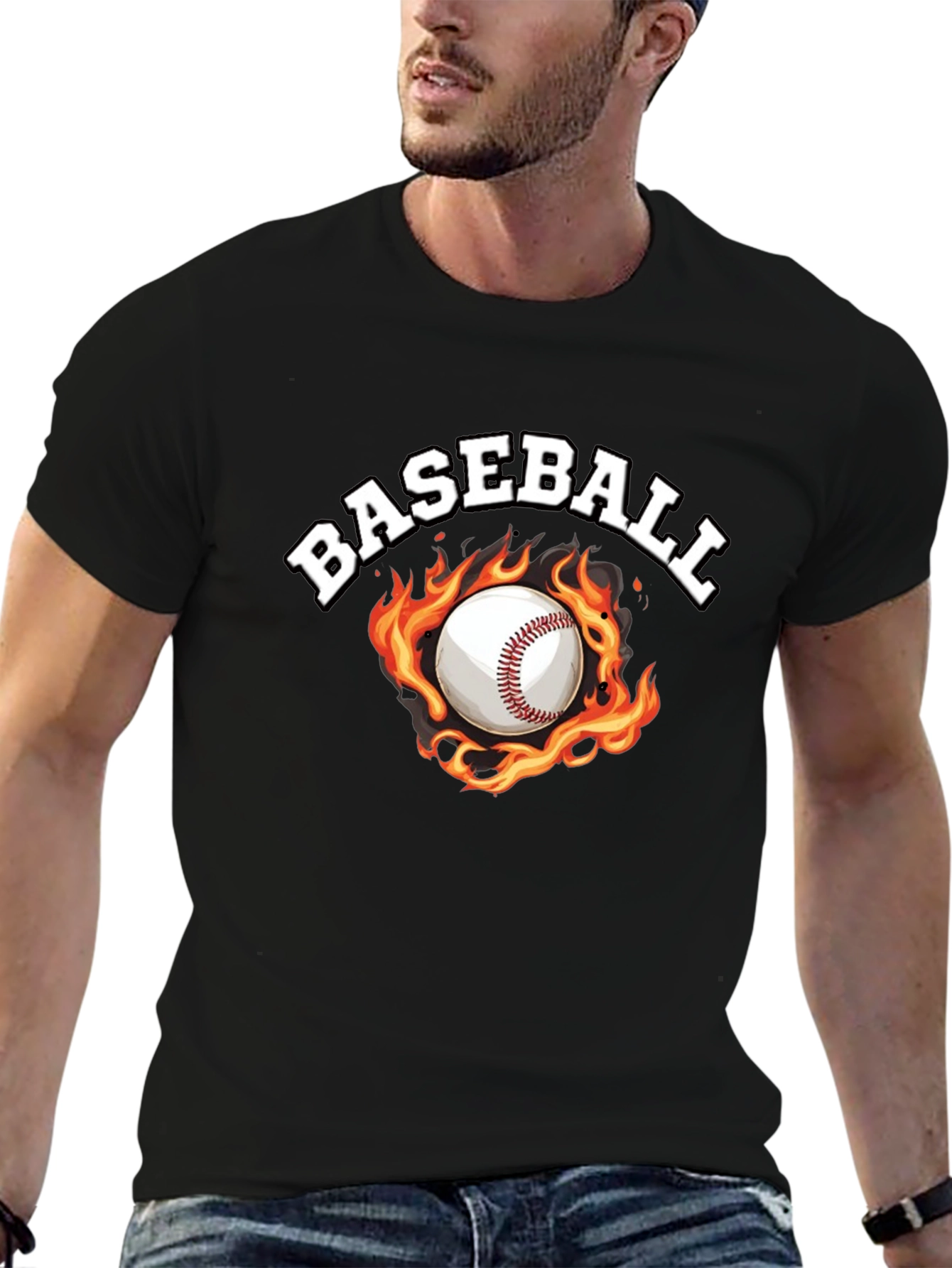 Baseball Flame Graphic Black T-Shirt