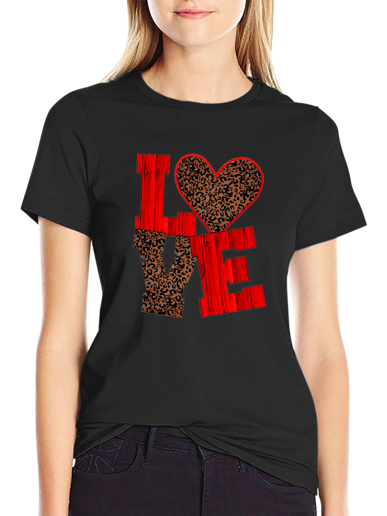 LOVE Leopard Print Heart Graphic Tee