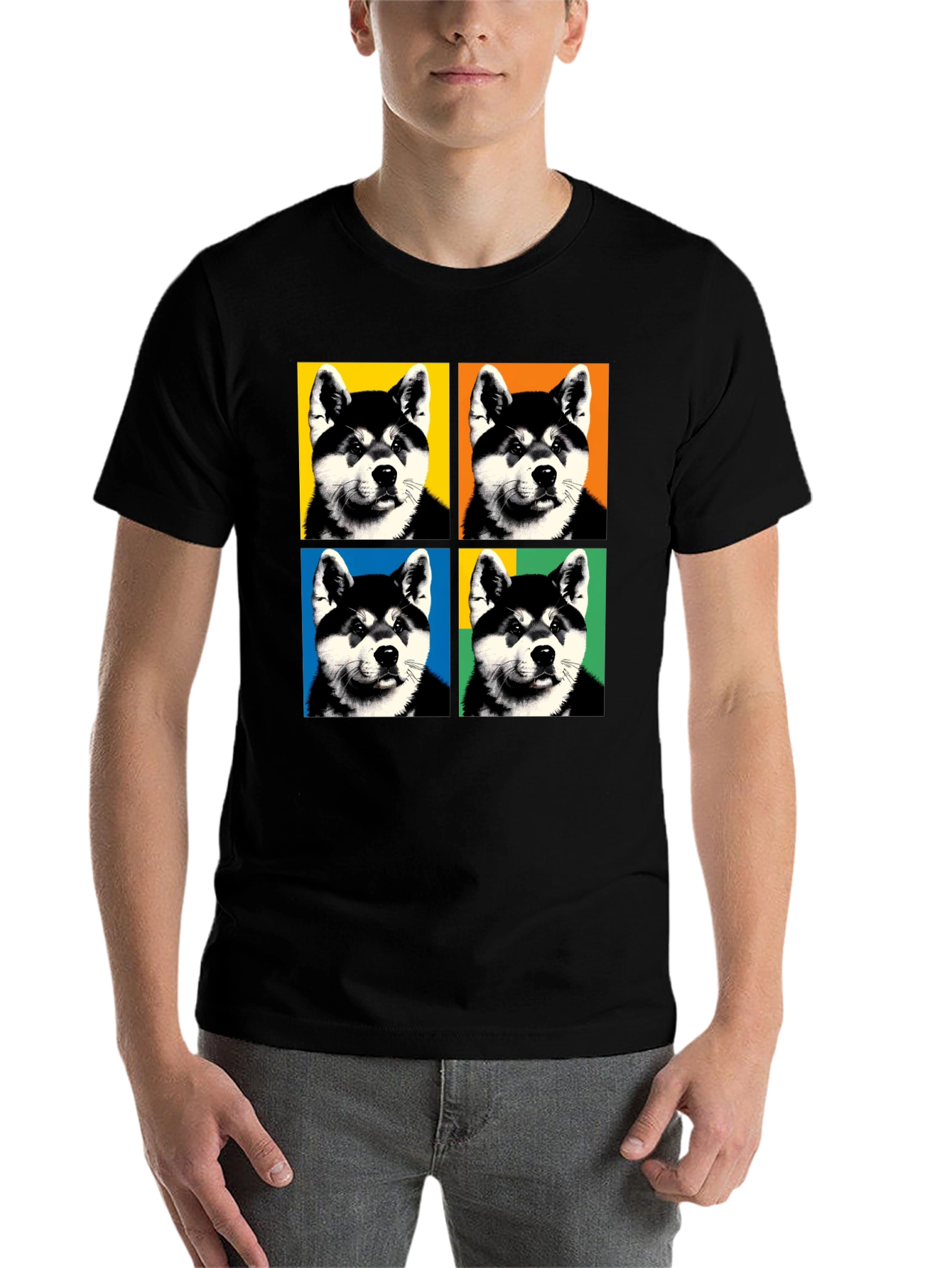 Pop Art Dog Graphic Black T-Shirt