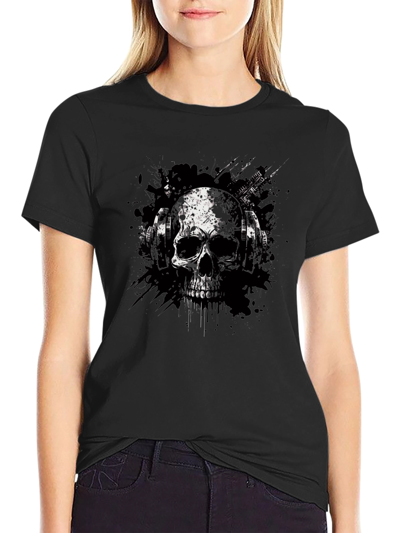 Skull & Headphones Graphic Tee - Edgy Style