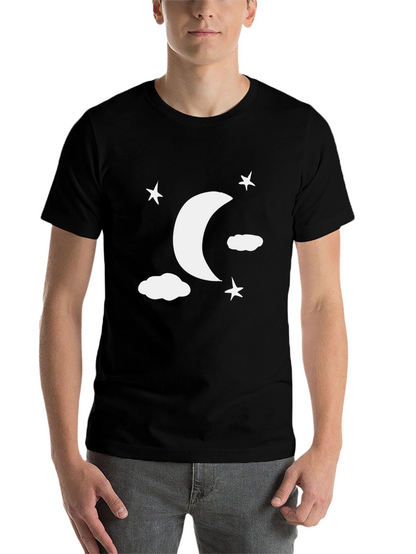 Moon Stars Clouds Graphic Tee - Black Casual Shirt