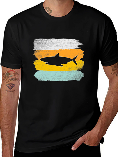 Shark Silhouette Graphic Tee - Distressed Style