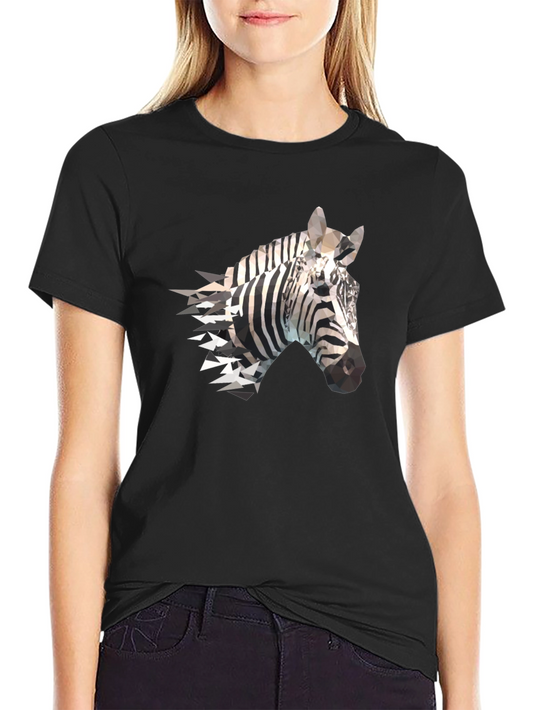 Geometric Zebra Print Black T-Shirt