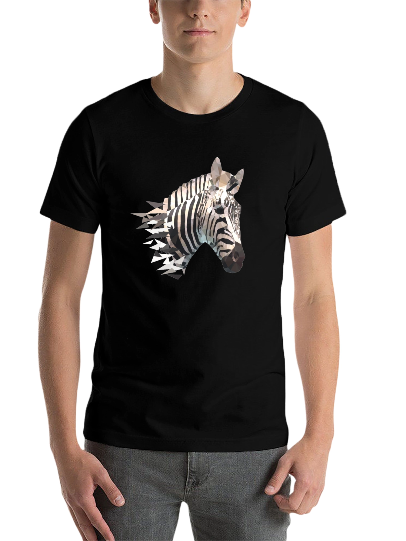 Geometric Zebra Print Black T-Shirt