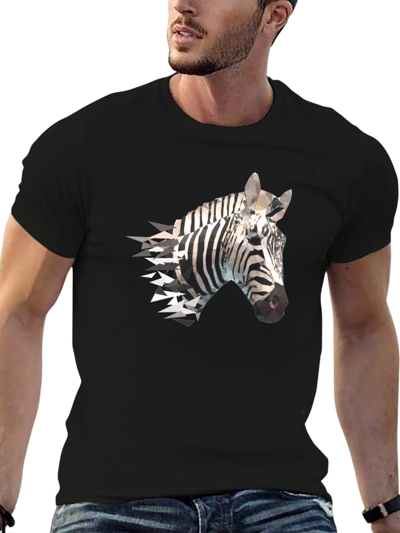 Geometric Zebra Print Black T-Shirt