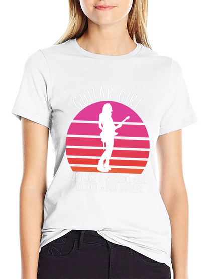 Guitar Girl Cool Retro Sunset T-Shirt