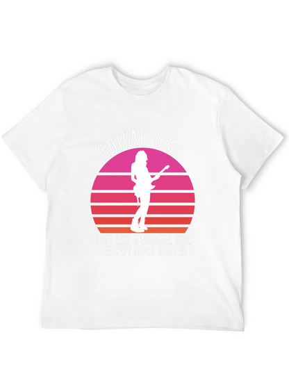 Guitar Girl Cool Retro Sunset T-Shirt