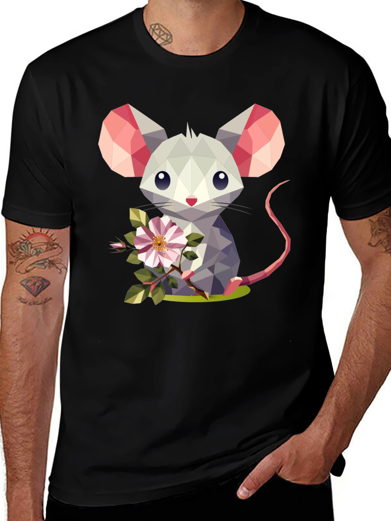Geometric Mouse Flower T-Shirt - Stylish Graphic Tee