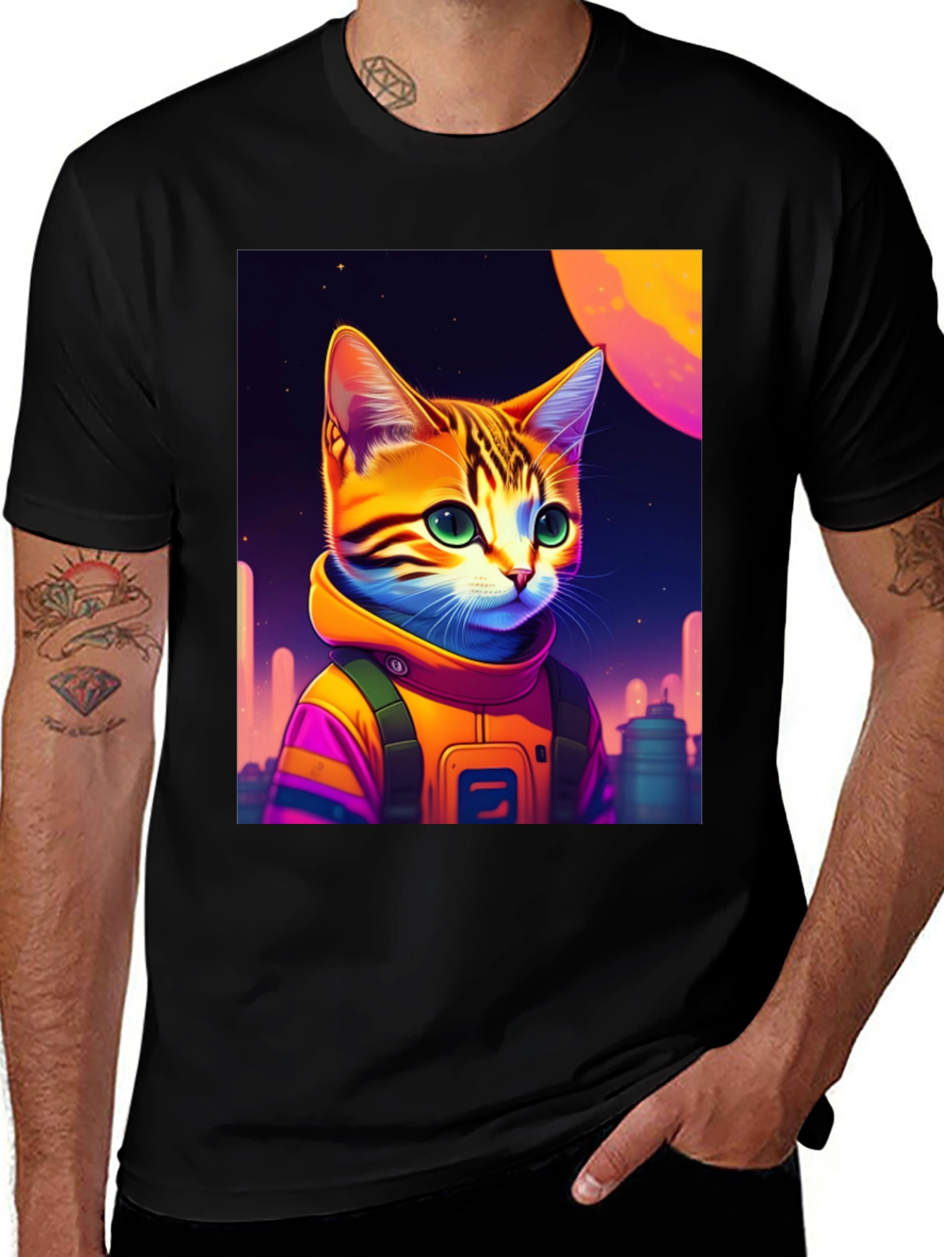Cosmic Cat Astronaut Graphic T-Shirt