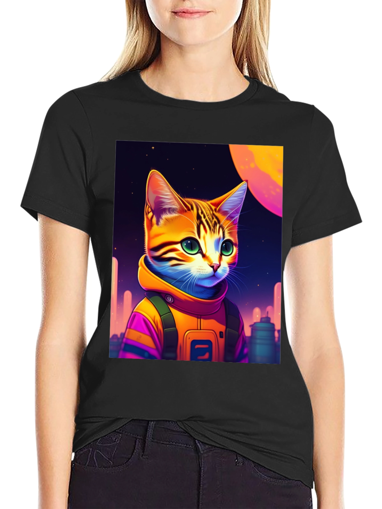 Cosmic Cat Astronaut Graphic T-Shirt